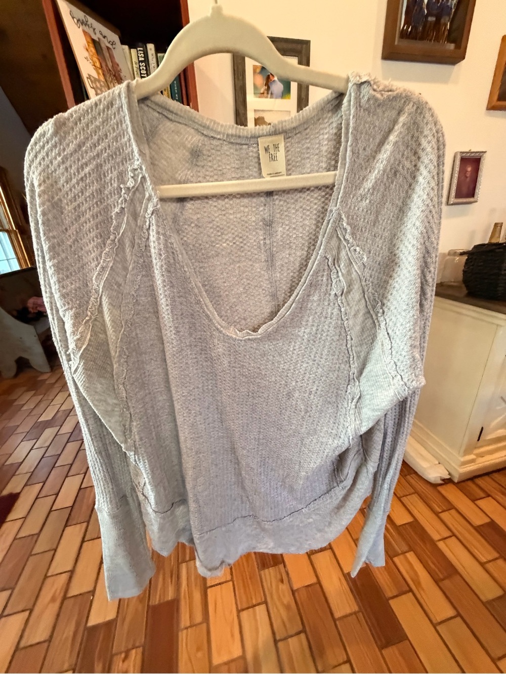 We The Free Light Gray Waffle Knit Scoop Neck Pullover